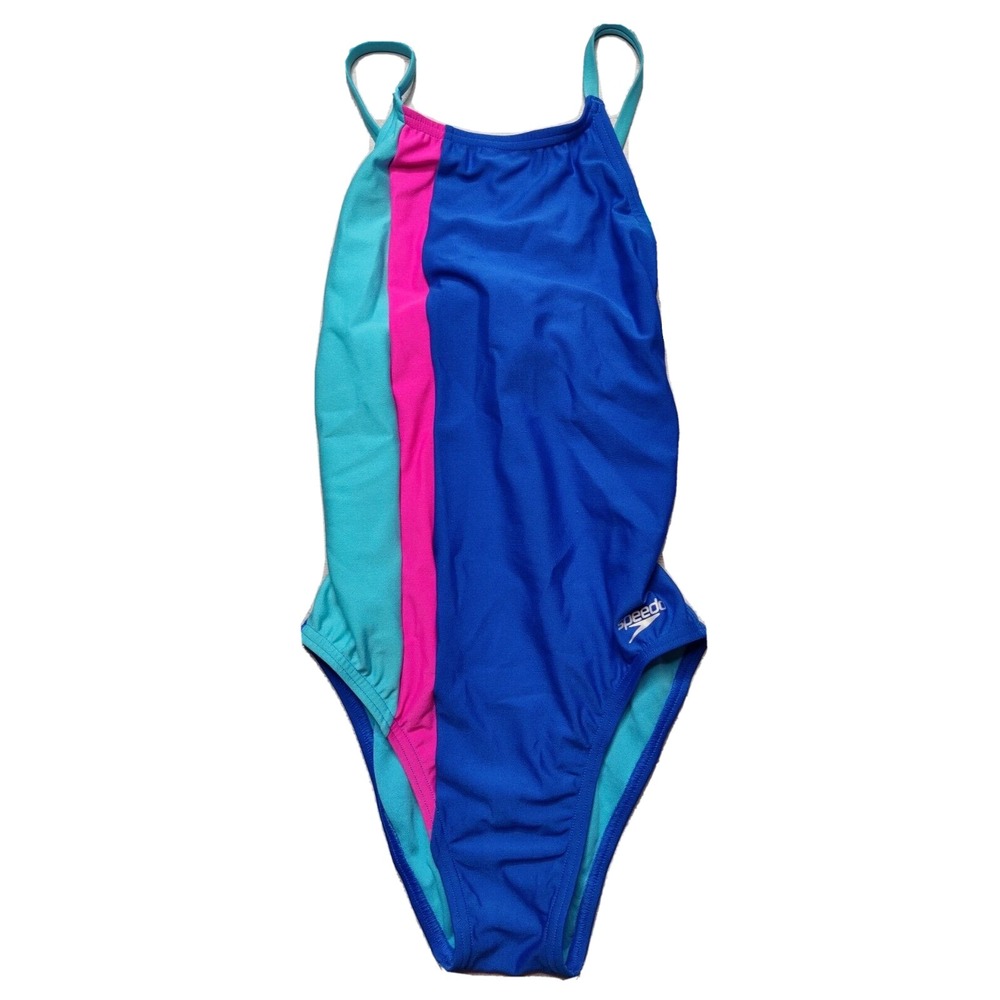 SPEEDO ENDURANCE Women 30 Chronos Blue One Piece Cheeky Tie Back Swimsuit NEW